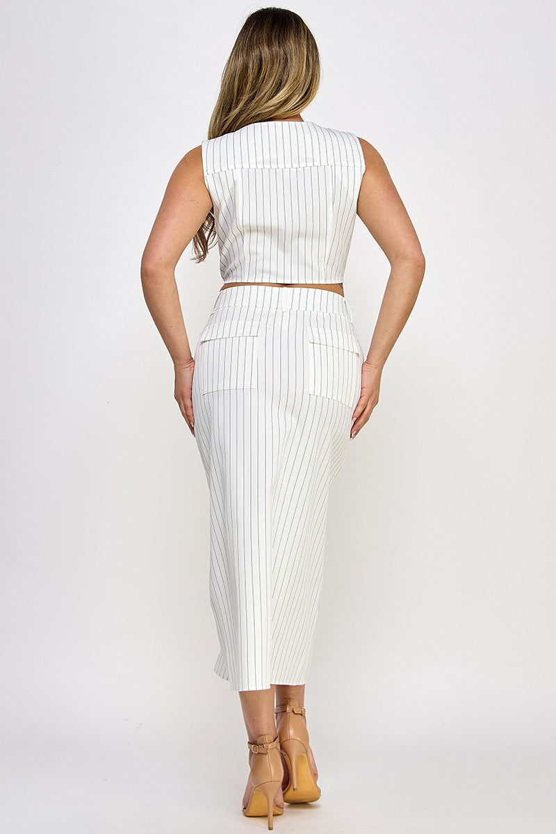White Midi Pencil Skirt Set