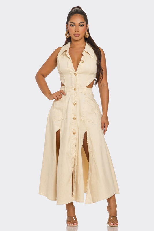 Beige Open Maxi Dress