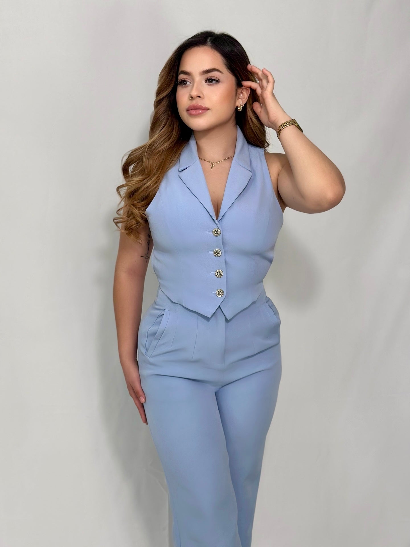 Classy Vest Set Blue