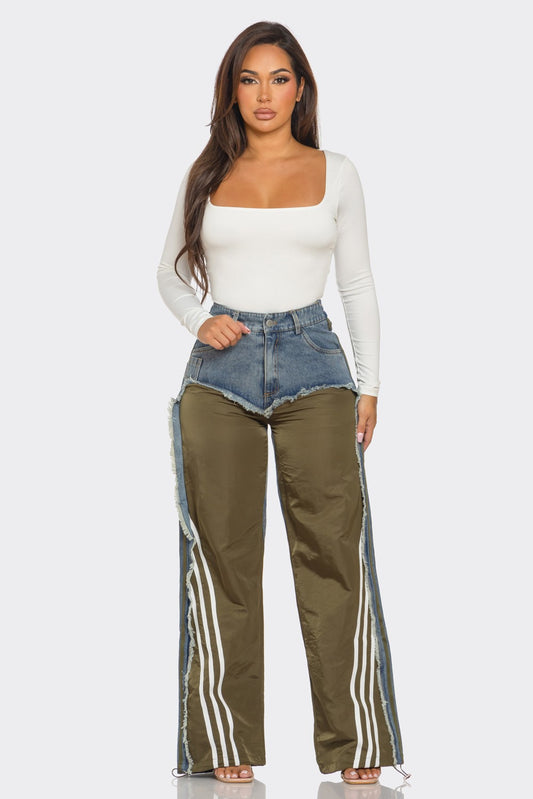 Patchwork Olive Denim Pants