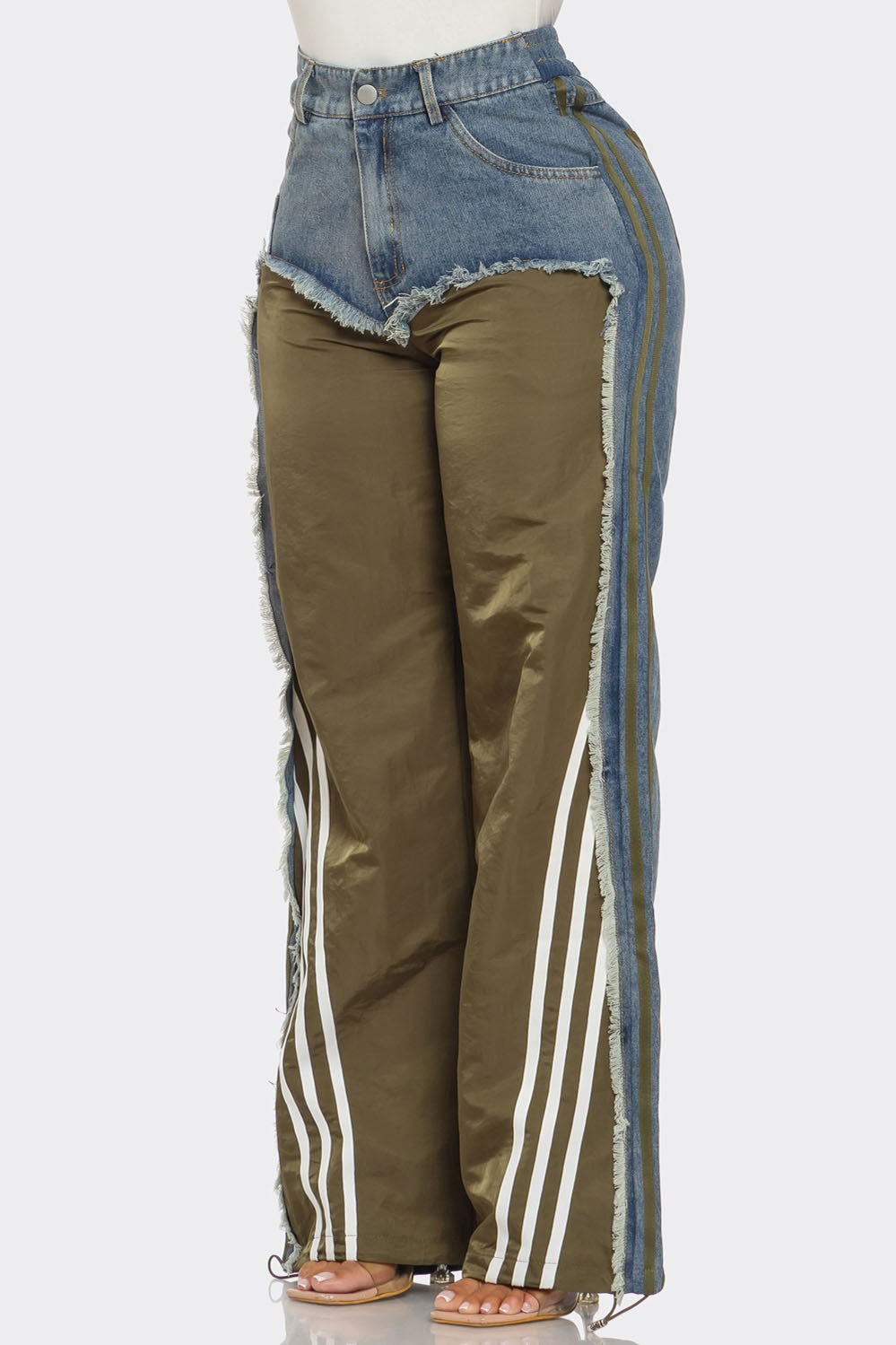 Patchwork Olive Denim Pants