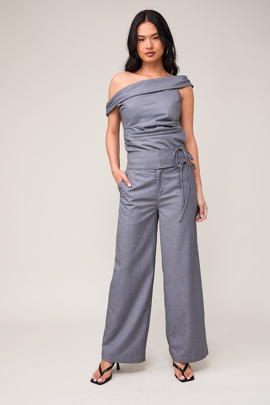 Off Shoulder with Bow Detail Pants Set