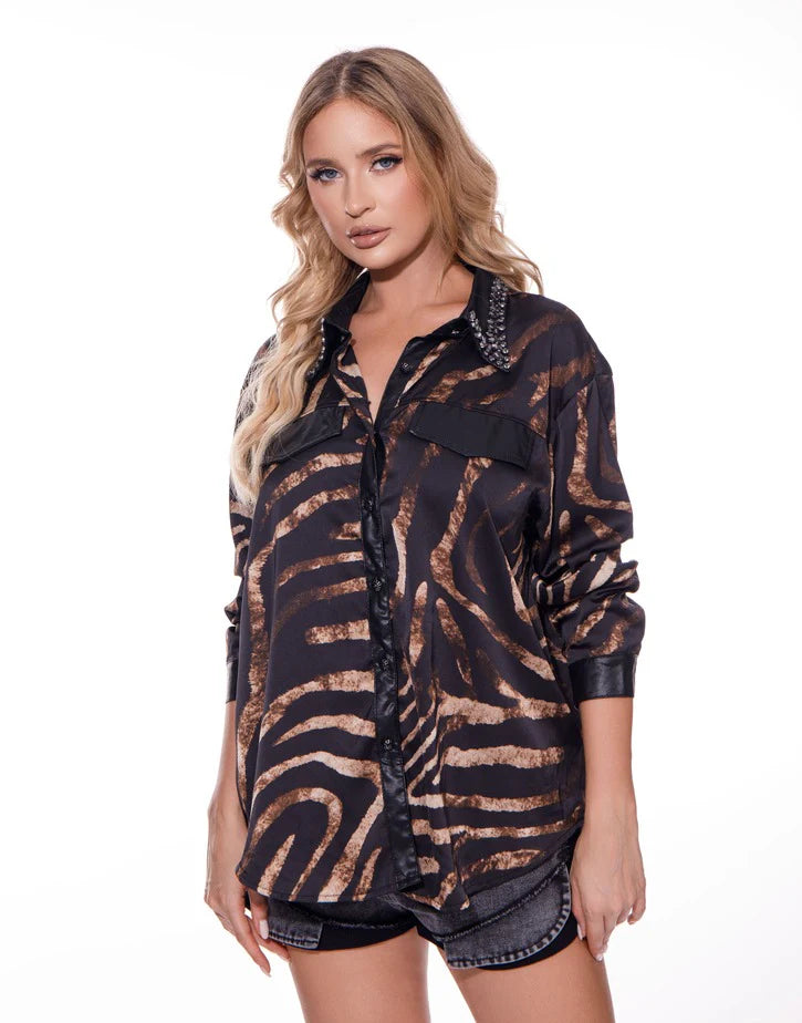 Zebra Rhinestone Blouse